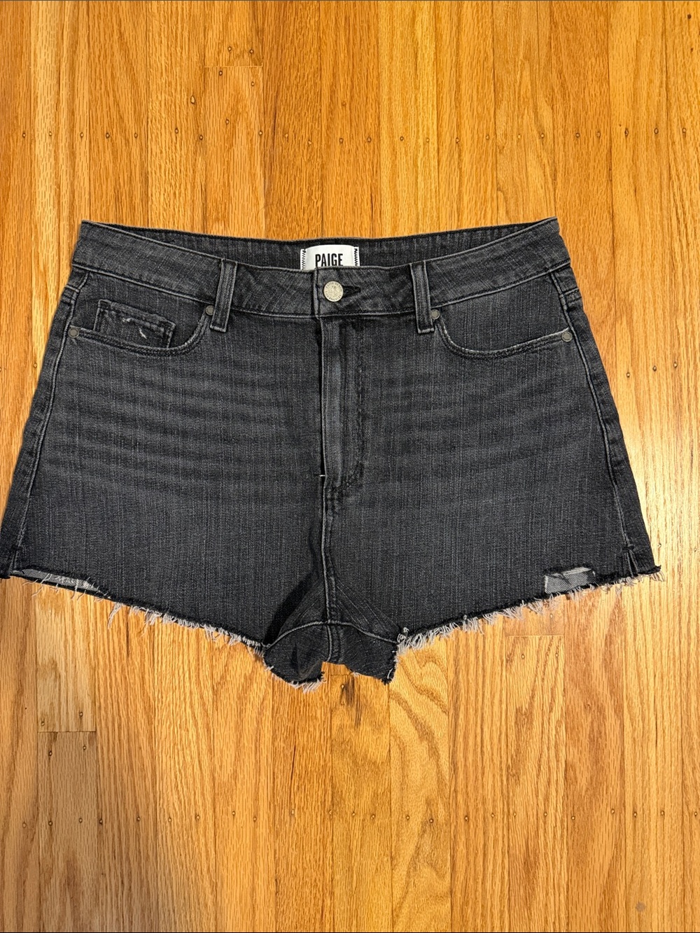 PAIGE Black Washed Cutoff Denim Shorts